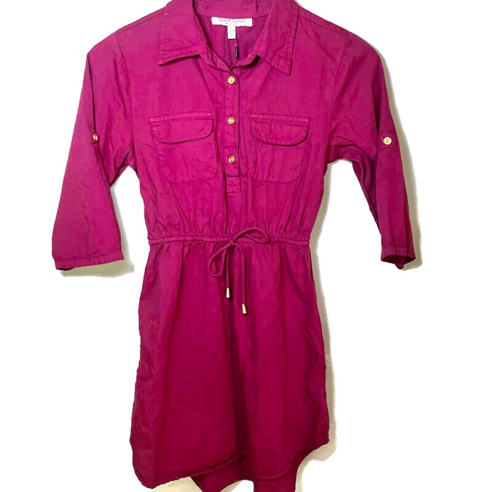 ✨ NWT Girl’s Burgundry 3/4 Sleeve Dress with Pockets and Gold Details Size 14/16